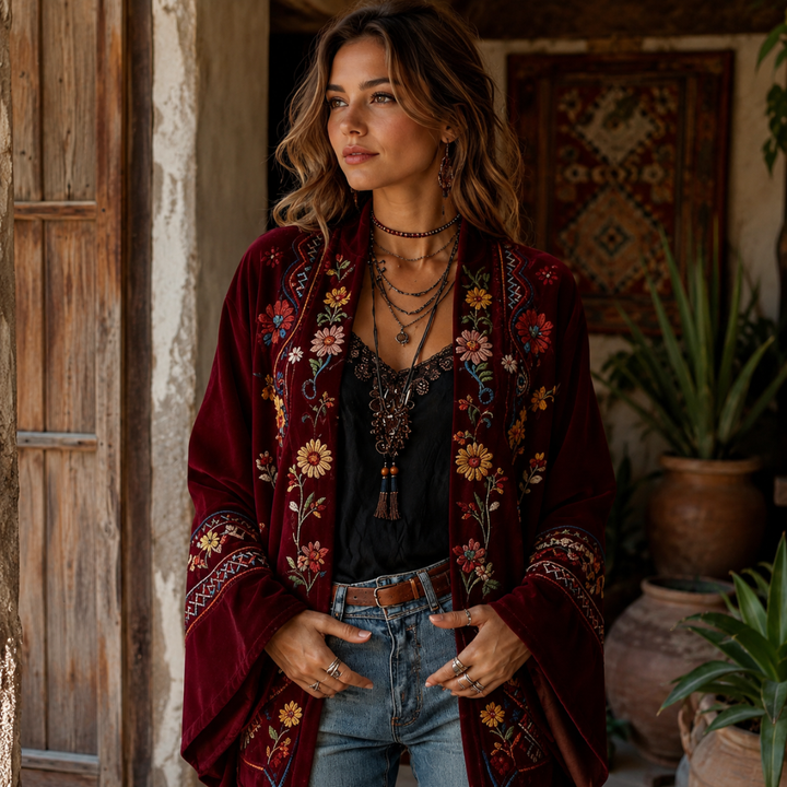 Eudocia - Boho-broderet kimono-cardigan