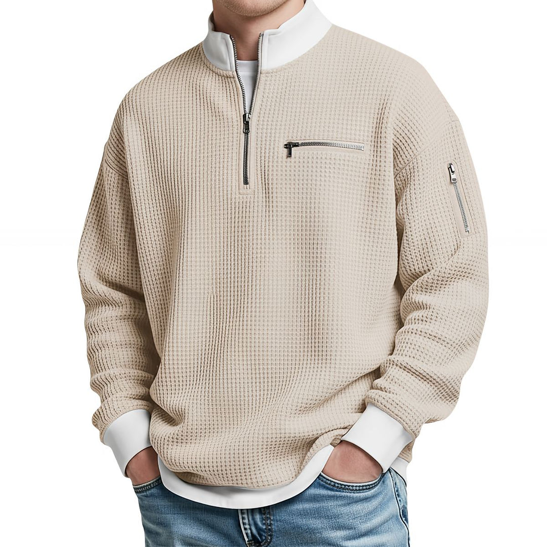 Brice - 1/4-zip striktrøje i struktureret vaffelstrik