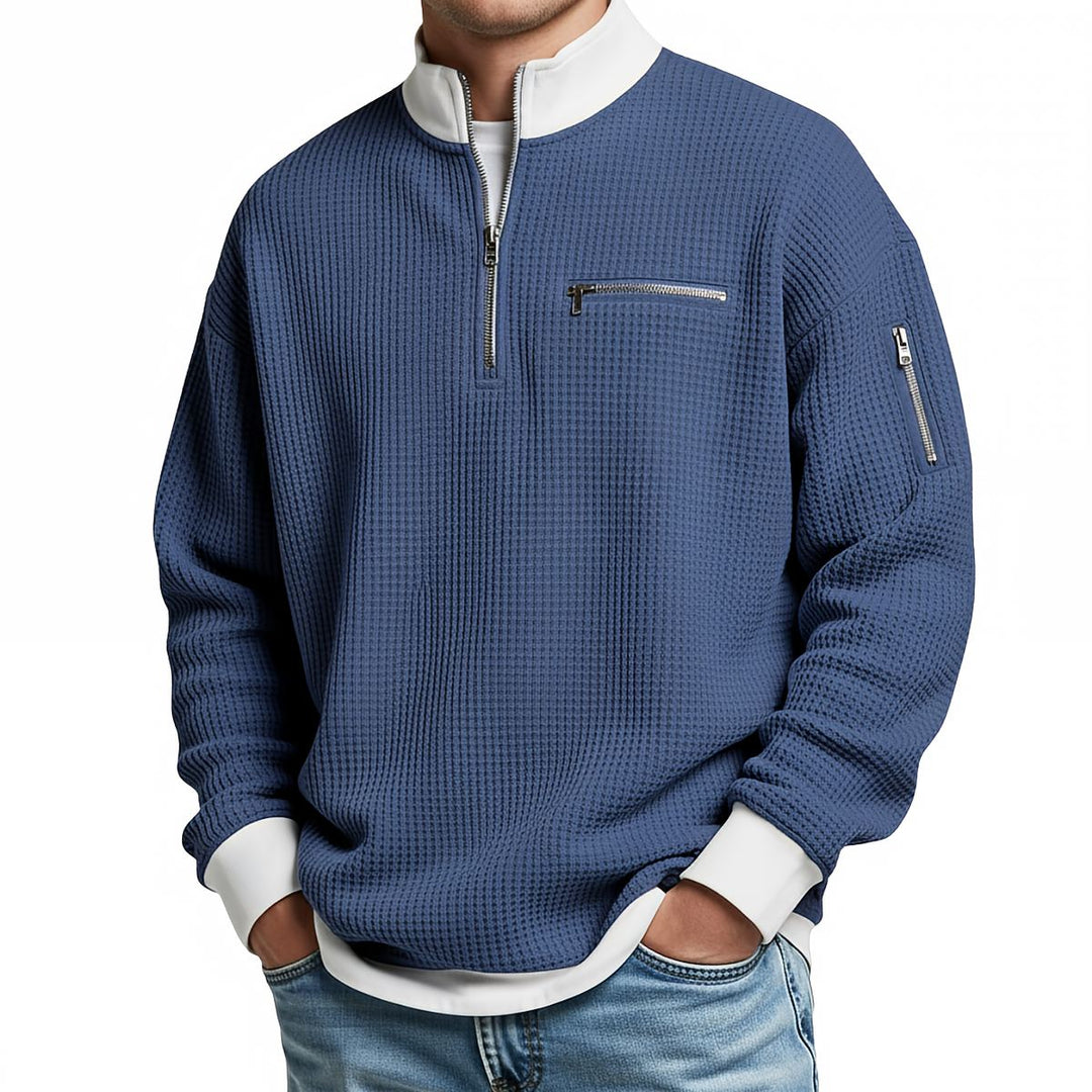 Brice - 1/4-zip striktrøje i struktureret vaffelstrik