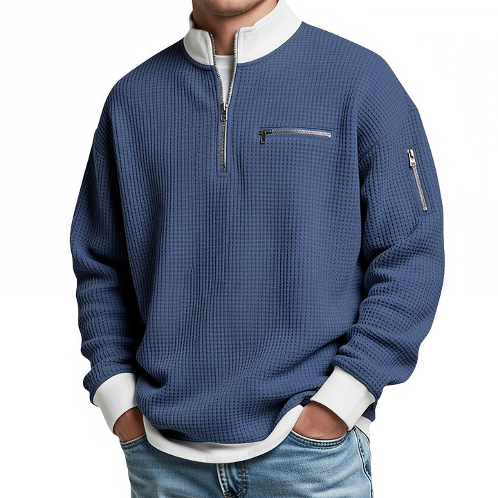 Brice - 1/4-zip striktrøje i struktureret vaffelstrik