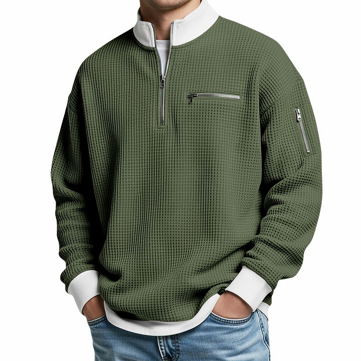 Brice - 1/4-zip striktrøje i struktureret vaffelstrik