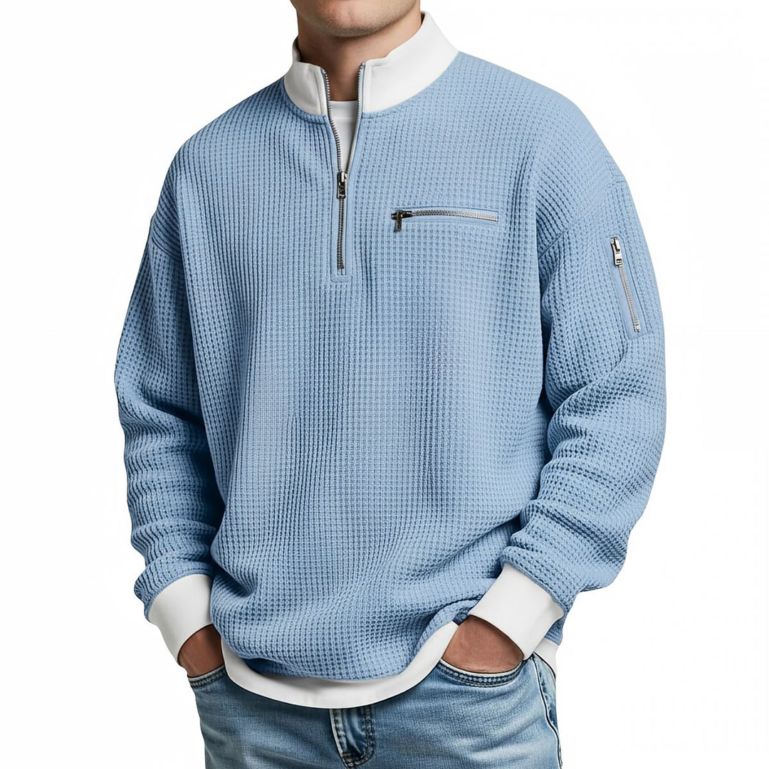 Brice - 1/4-zip striktrøje i struktureret vaffelstrik