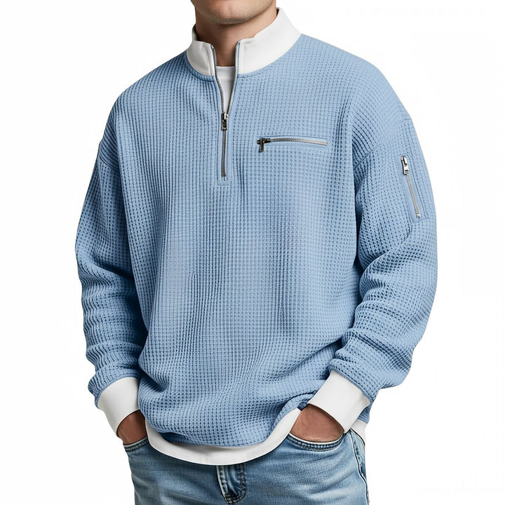 Brice - 1/4-zip striktrøje i struktureret vaffelstrik
