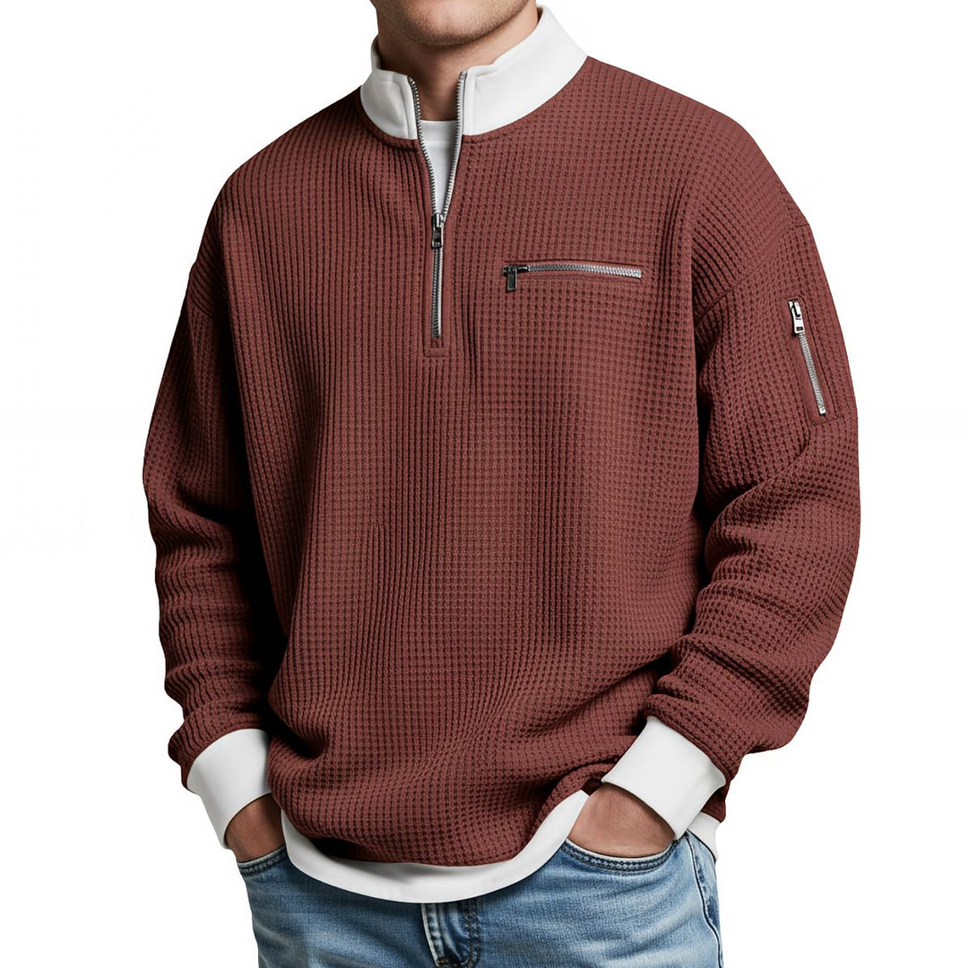 Brice - 1/4-zip striktrøje i struktureret vaffelstrik