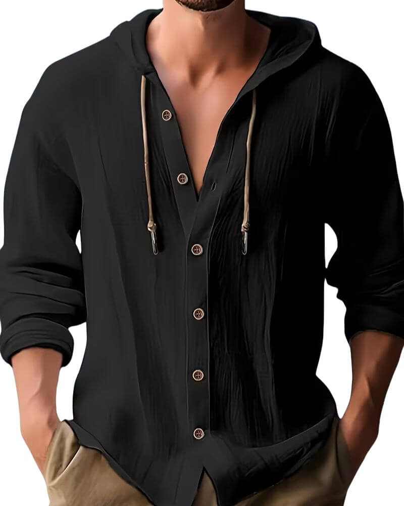Fraser - soft-touch Henley-hætte-T-shirt