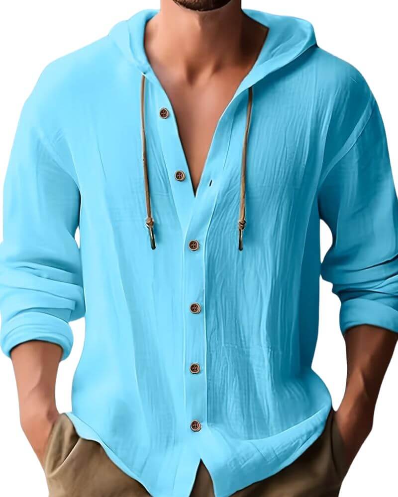 Fraser - soft-touch Henley-hætte-T-shirt