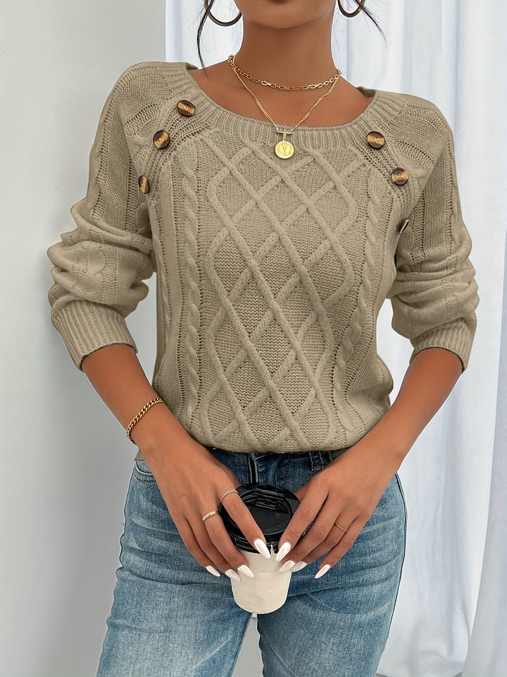 Rosabelle - Strukturstrikket sweater med knapper