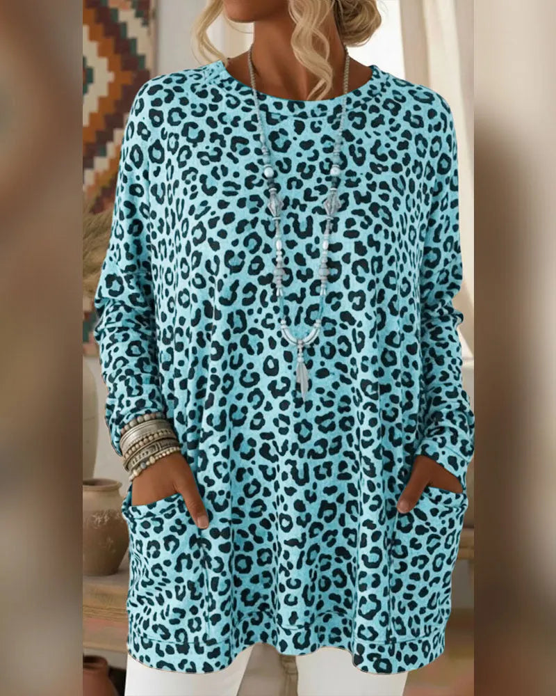 Calivelle - Langærmet soft-touch top med leopardprint