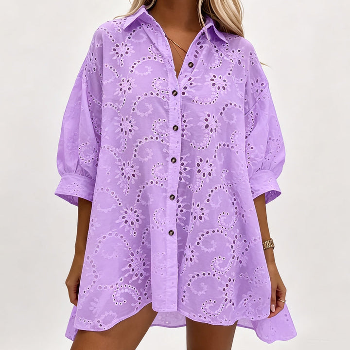 Amarielle - let broderet kjole med knapper foran