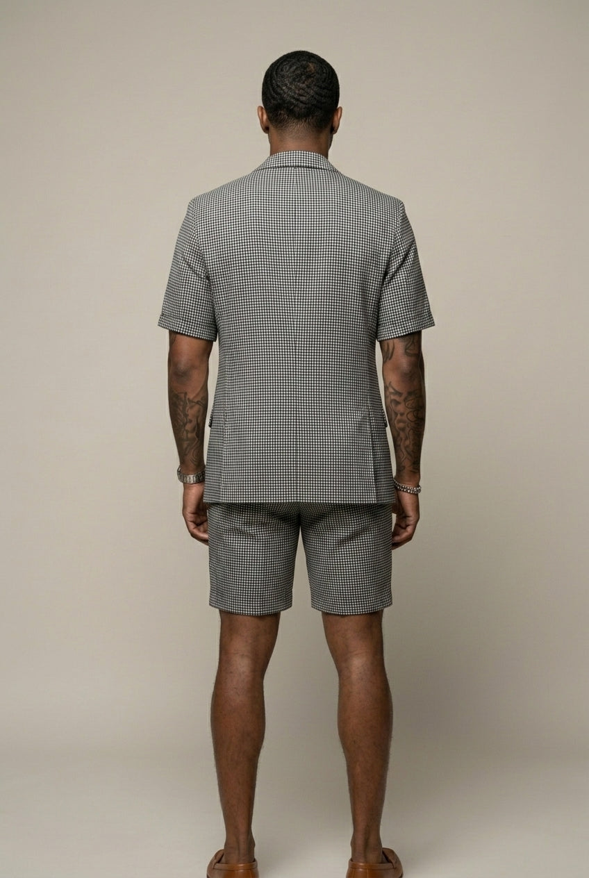 Rufus - Skræddersyet ternet blazer- og shorts-sæt
