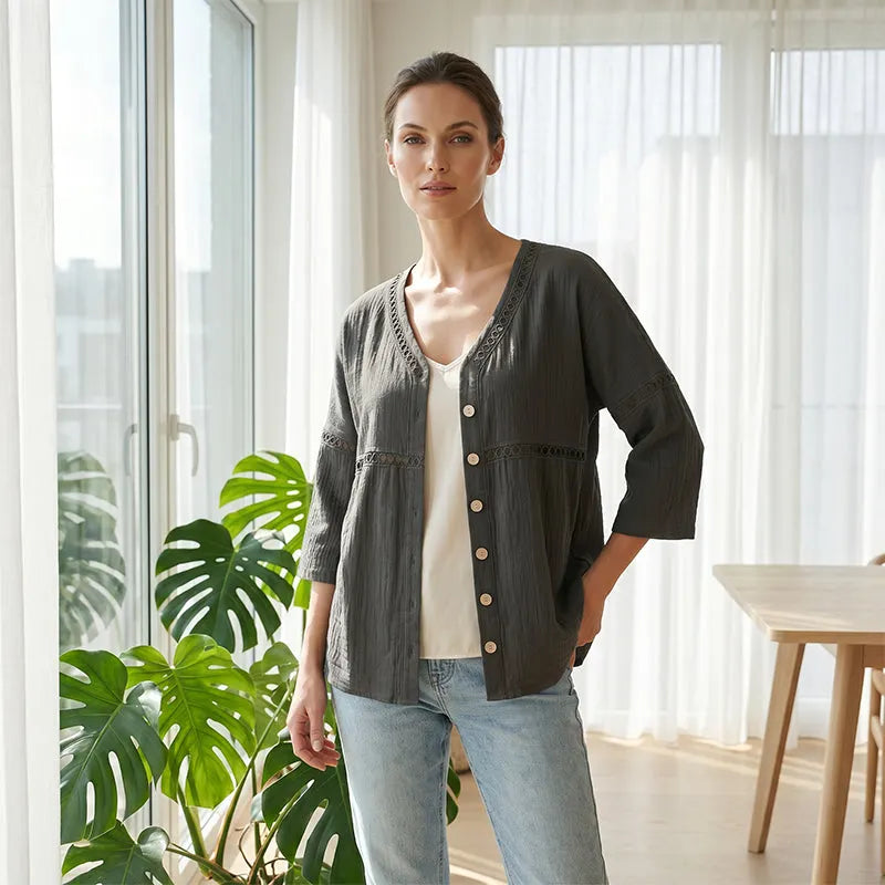 Ardena - Broderet gennemknappet bluse