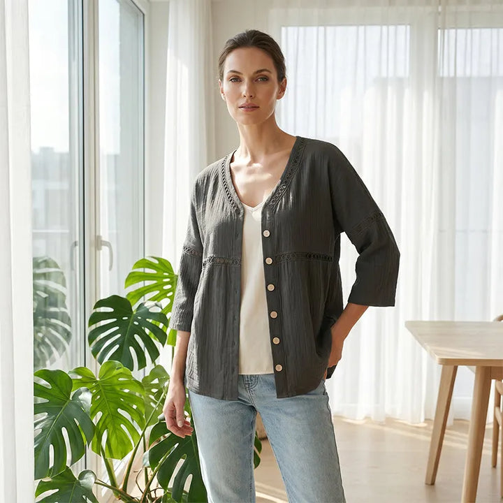 Ardena - Broderet gennemknappet bluse