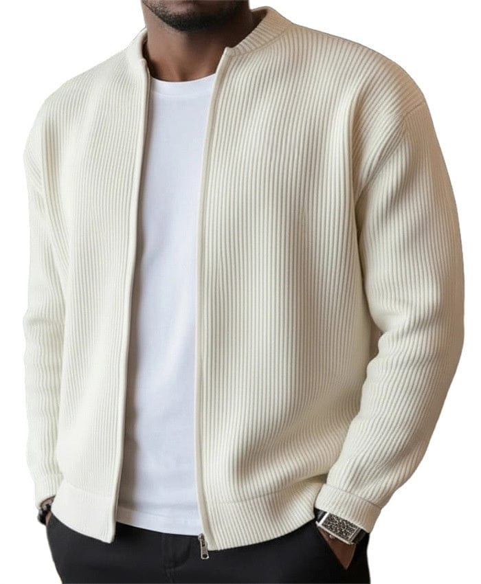 Foster - Ribstrikket cardigan med gennemgående lynlås