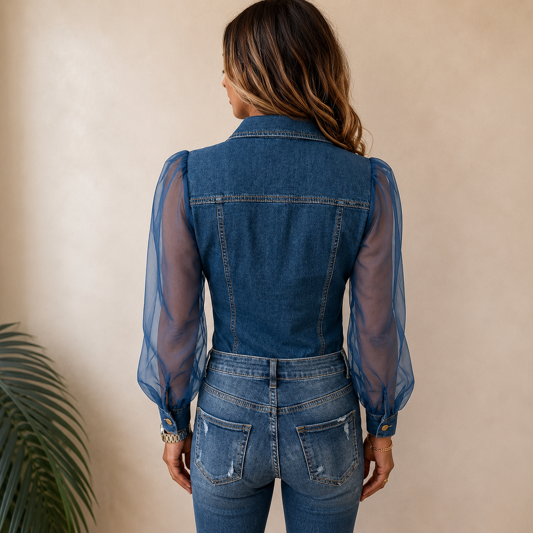 Maren - Bluse med transparente ærmer og knaplukning