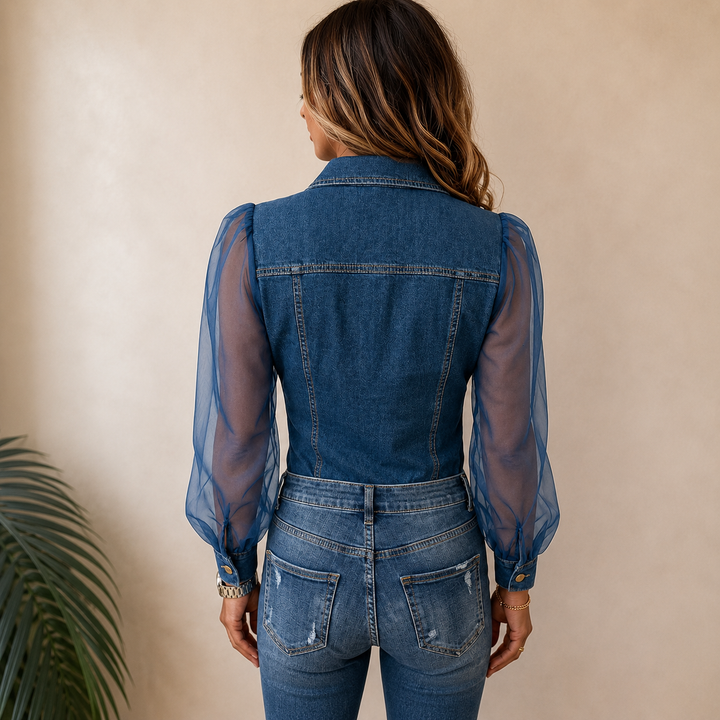 Maren - Bluse med transparente ærmer og knaplukning