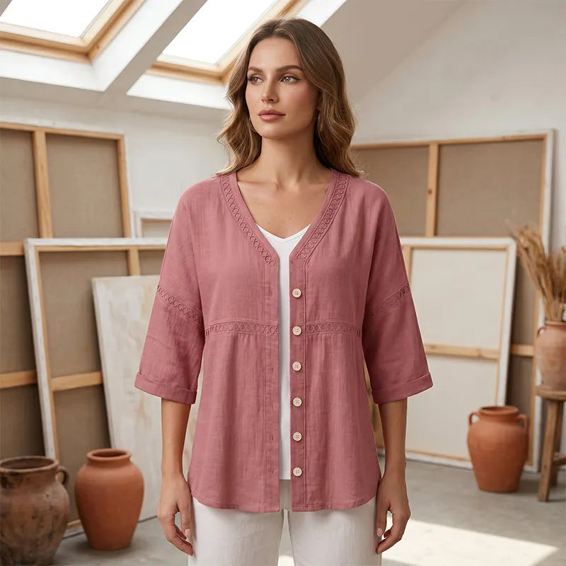 Ardena - Broderet gennemknappet bluse