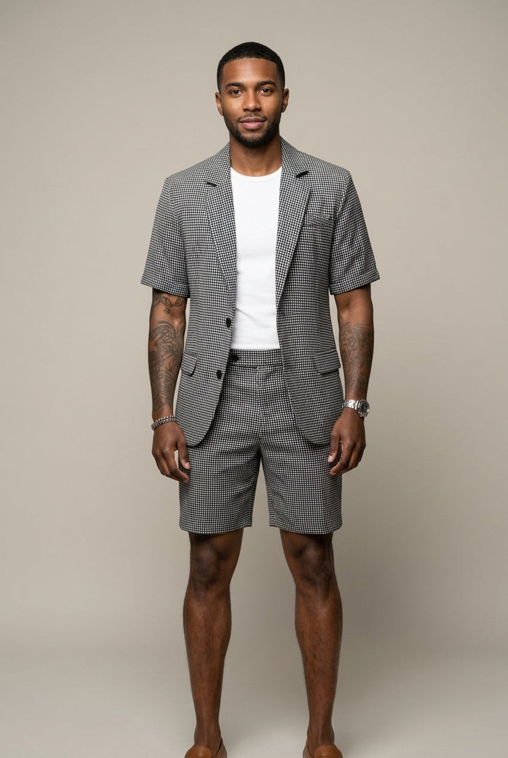 Rufus - Skræddersyet ternet blazer- og shorts-sæt