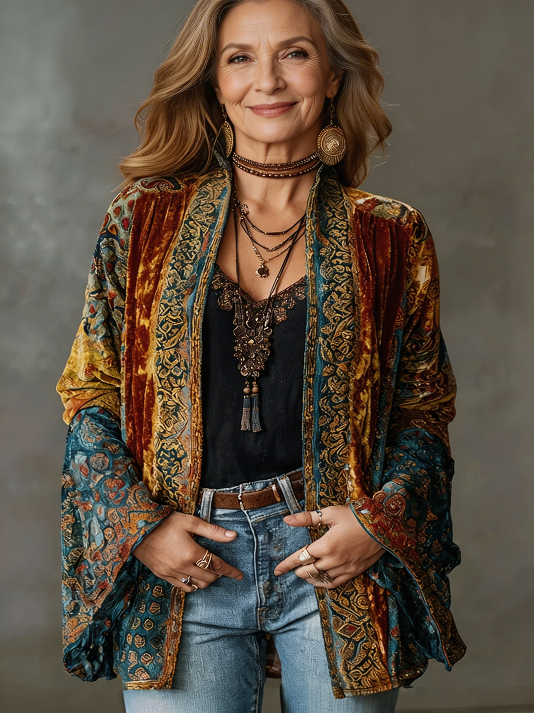 Eudocia - Boho-broderet kimono-cardigan