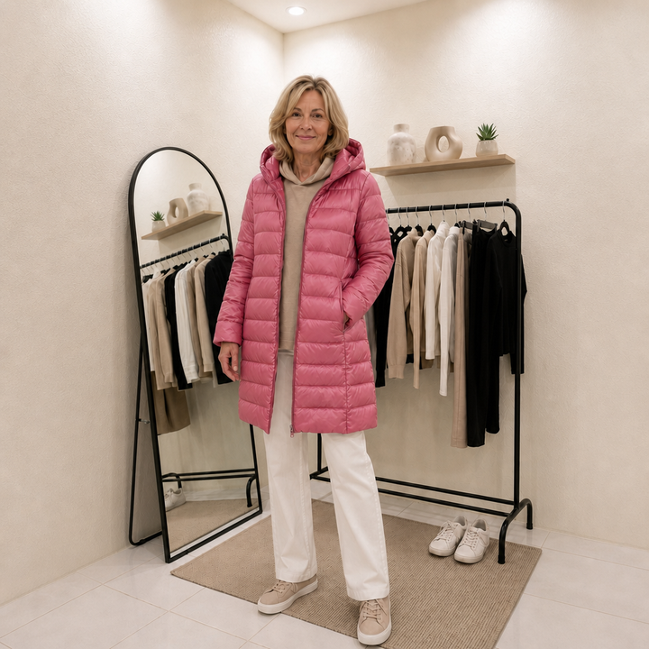Mira - Ultralet pufferjakke i lang model