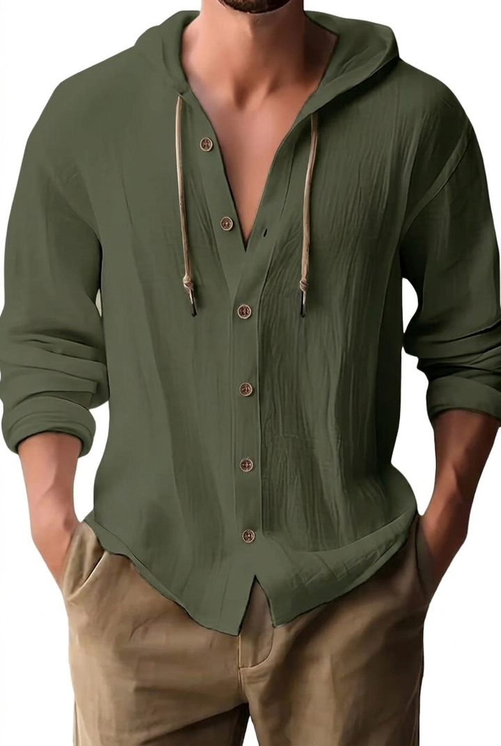 Fraser - soft-touch Henley-hætte-T-shirt