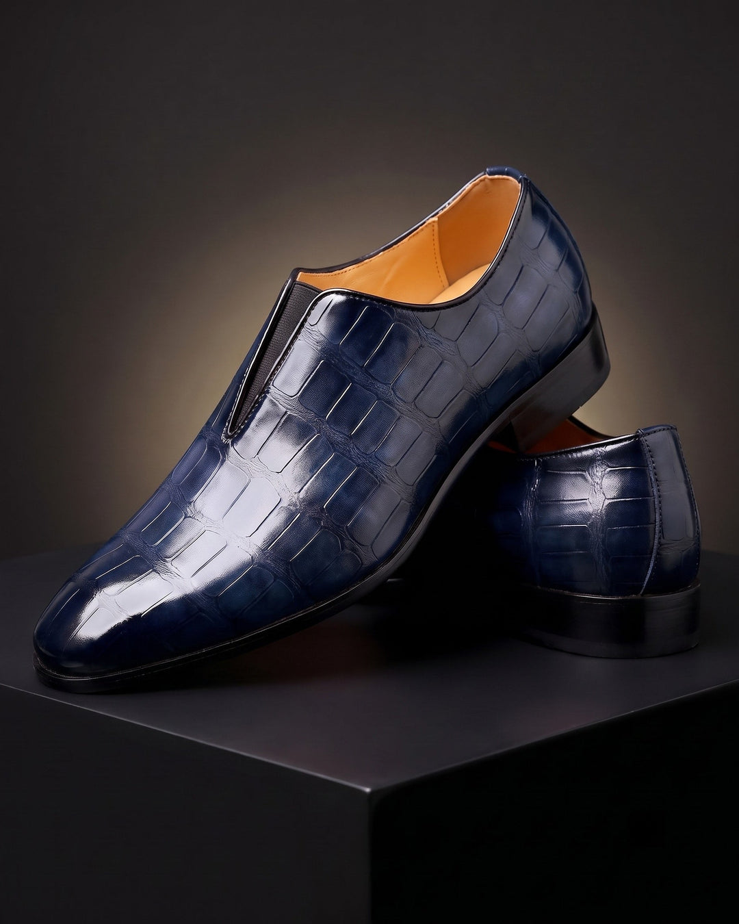 Denton - Patinerede slip-on loafers med krokoeffekt