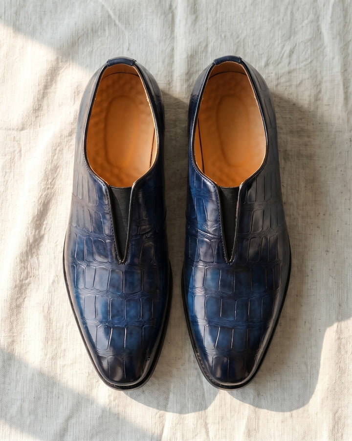 Denton - Patinerede slip-on loafers med krokoeffekt