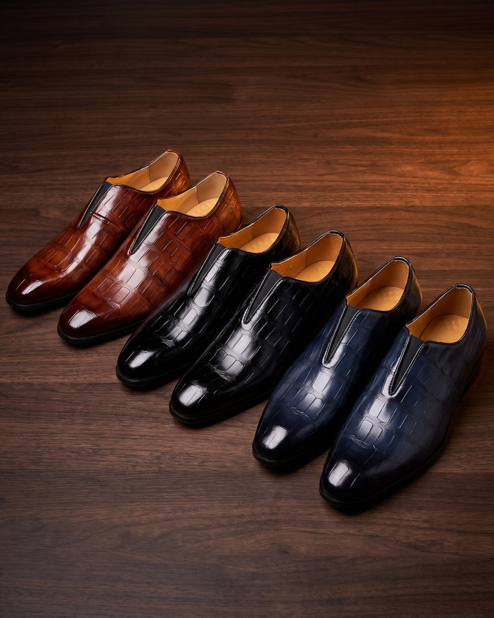 Denton - Patinerede slip-on loafers med krokoeffekt