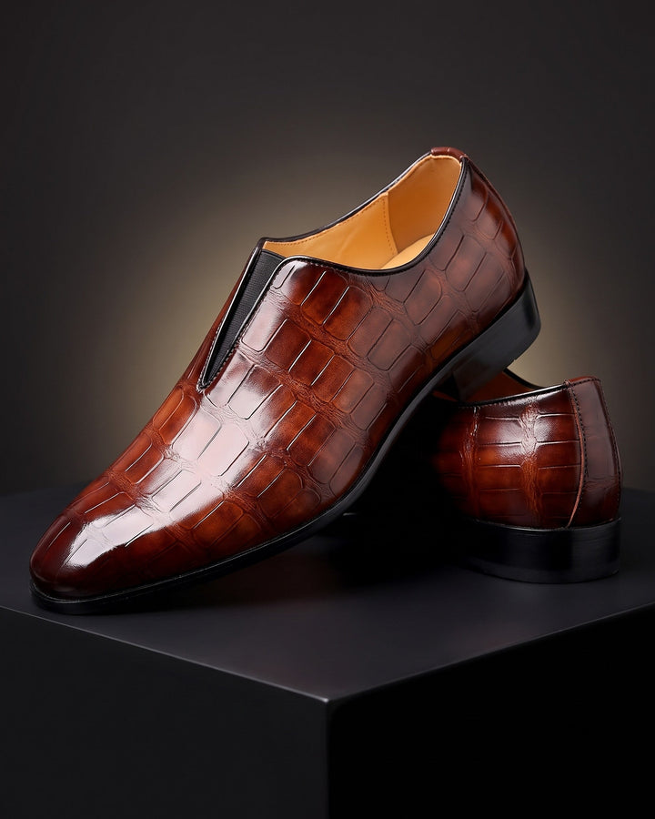 Denton - Patinerede slip-on loafers med krokoeffekt