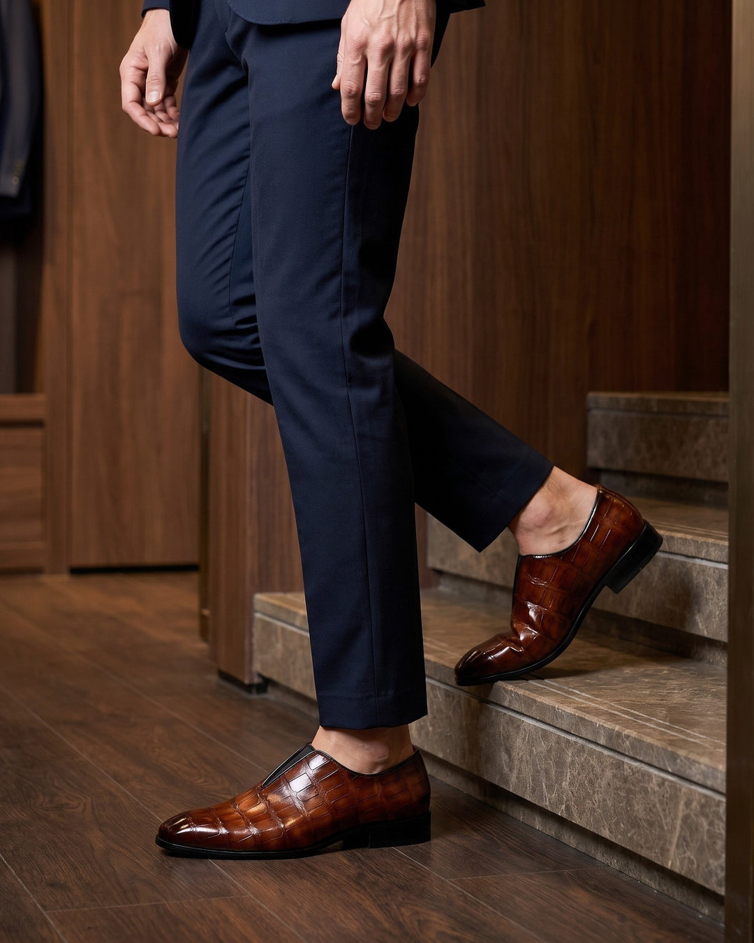 Denton - Patinerede slip-on loafers med krokoeffekt