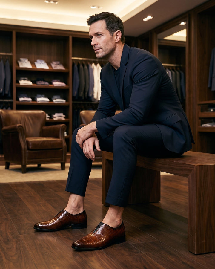 Denton - Patinerede slip-on loafers med krokoeffekt