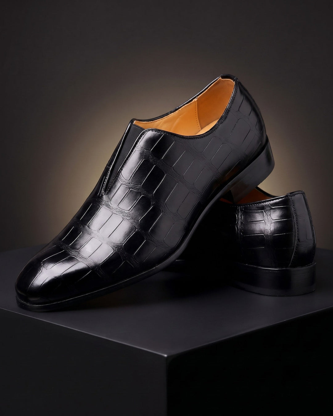 Denton - Patinerede slip-on loafers med krokoeffekt