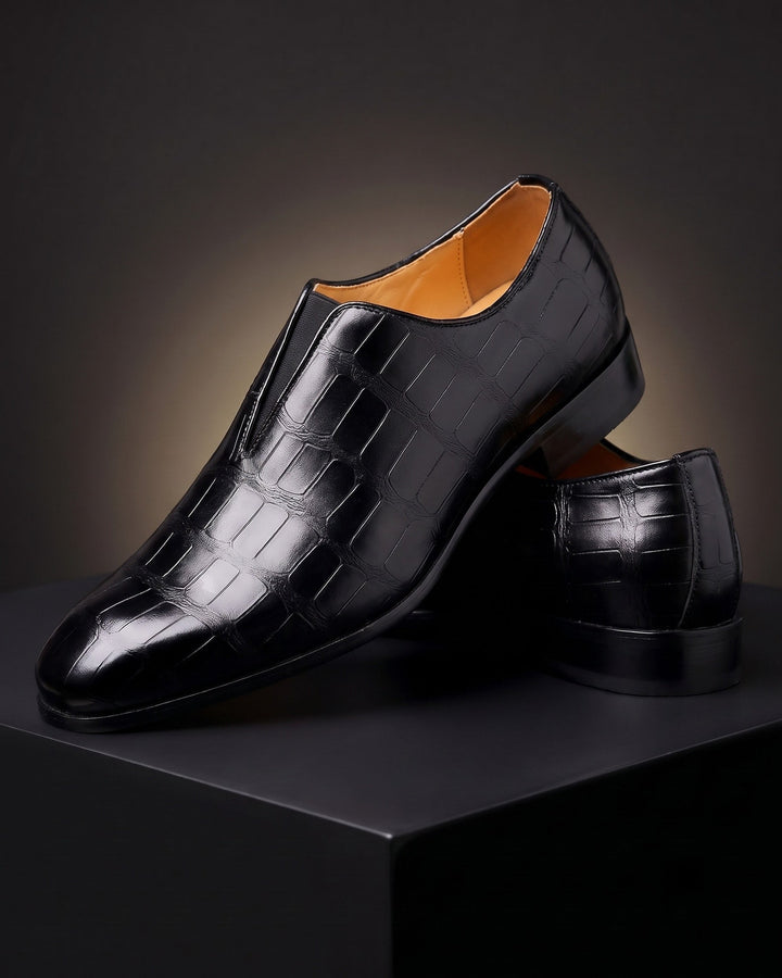 Denton - Patinerede slip-on loafers med krokoeffekt