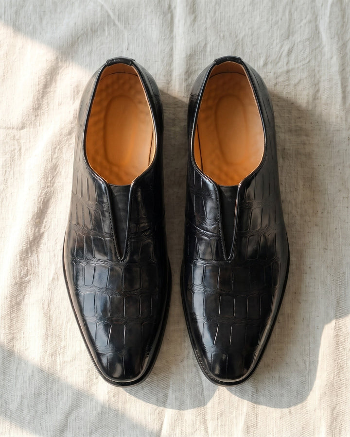 Denton - Patinerede slip-on loafers med krokoeffekt