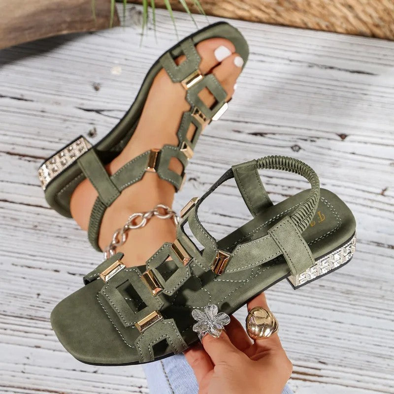 Marcella - Krystalbesatte slingback-sandaler med blokhæl