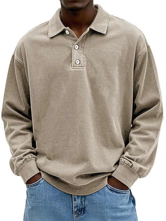Brychan - vintagevasket langærmet poloshirt