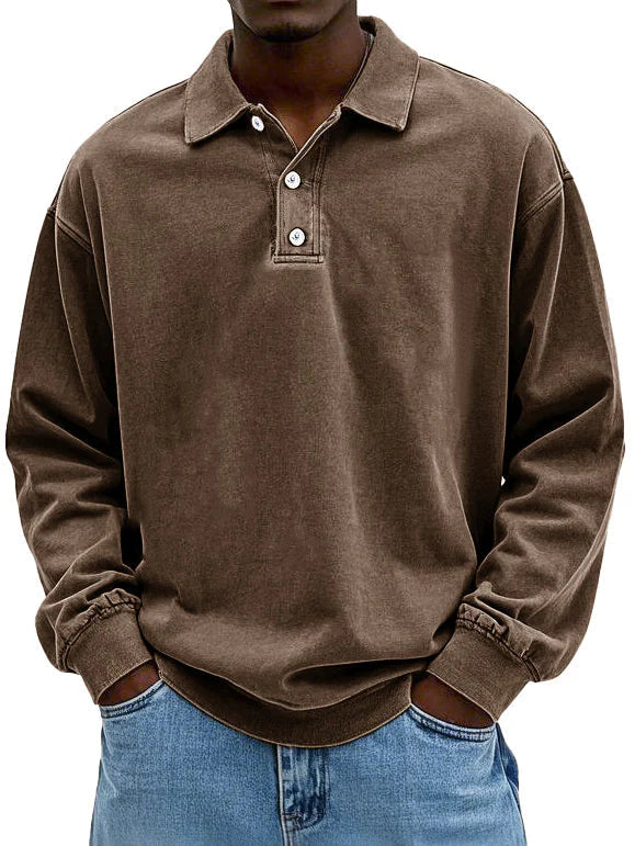 Brychan - vintagevasket langærmet poloshirt