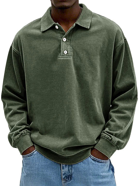 Brychan - vintagevasket langærmet poloshirt