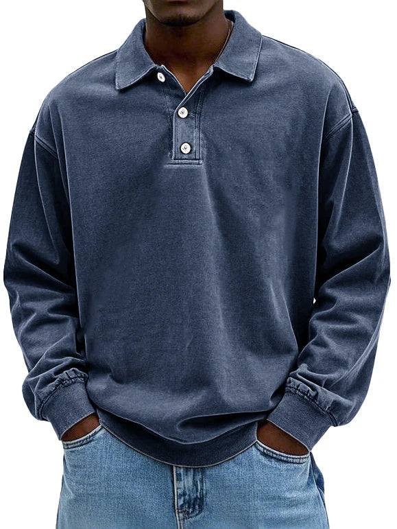 Brychan - vintagevasket langærmet poloshirt