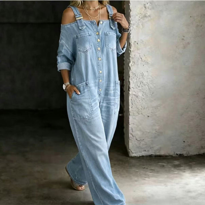 Neralyn - Vasket denim buksedragt med lommer