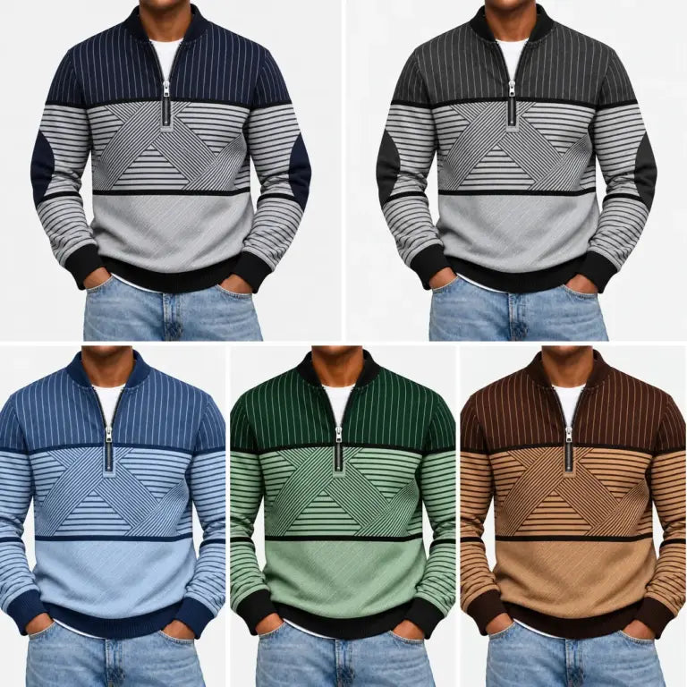 Ifan - Geometrisk half-zip striktrøje