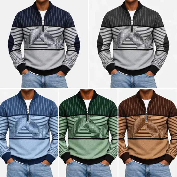 Ifan - Geometrisk half-zip striktrøje