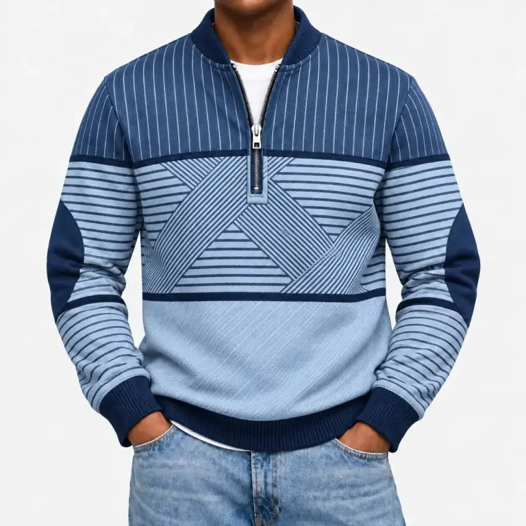 Ifan - Geometrisk half-zip striktrøje