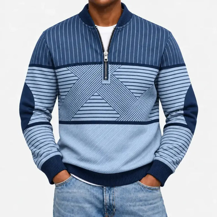 Ifan - Geometrisk half-zip striktrøje
