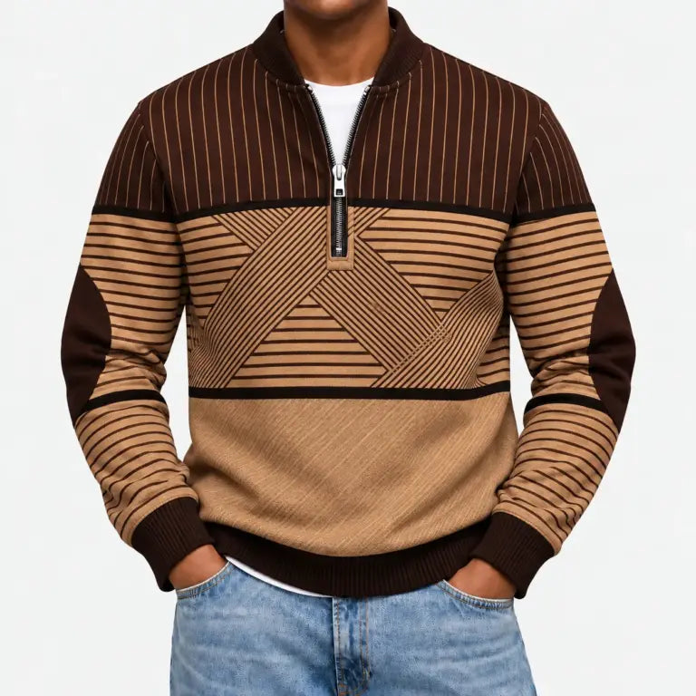 Ifan - Geometrisk half-zip striktrøje