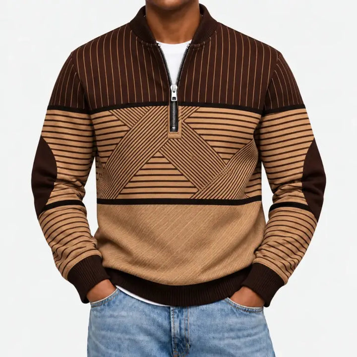 Ifan - Geometrisk half-zip striktrøje