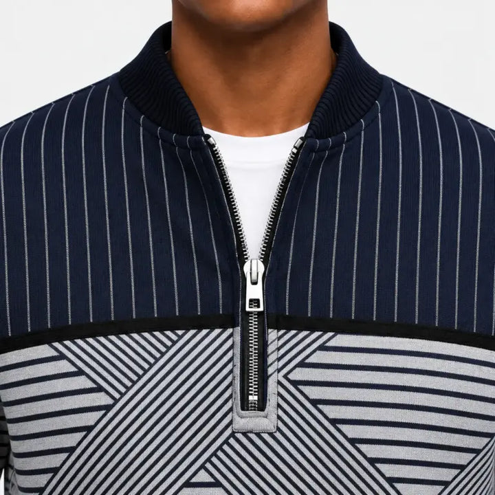 Ifan - Geometrisk half-zip striktrøje