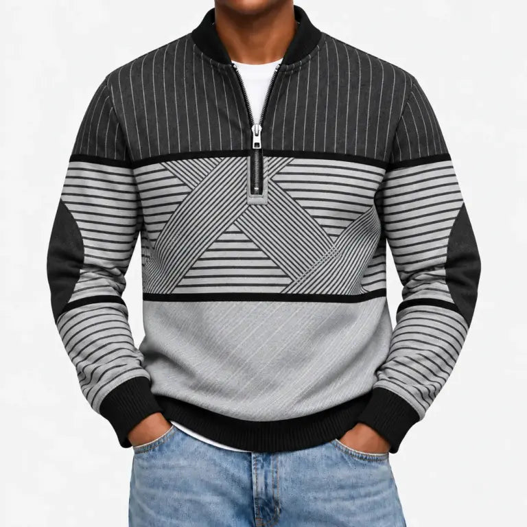 Ifan - Geometrisk half-zip striktrøje
