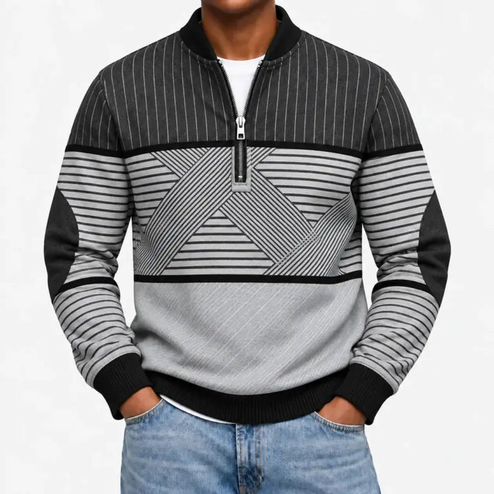 Ifan - Geometrisk half-zip striktrøje