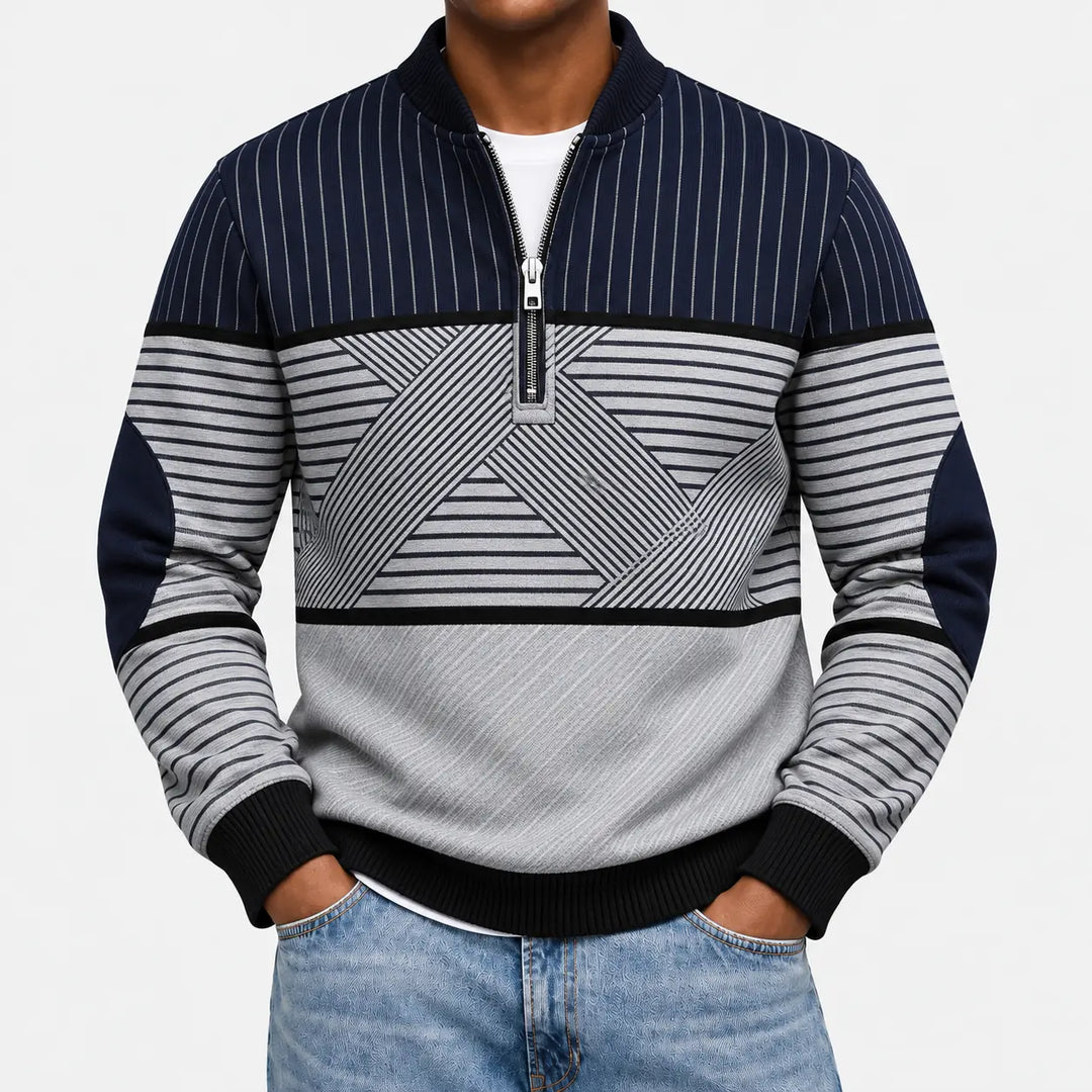 Ifan - Geometrisk half-zip striktrøje