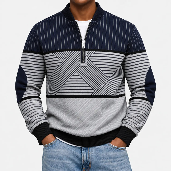 Ifan - Geometrisk half-zip striktrøje